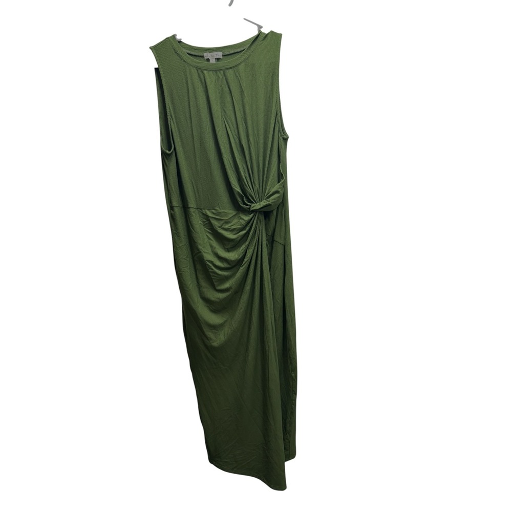 Mia‎ Britton Olive Green Ribbed Sleeveless Twist Front Maxi Dress XL